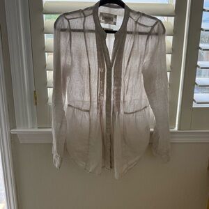 Malvin I Love Linen White Linen Button down Long Sleeve Blouse Women’s Small